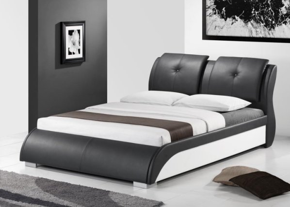 Manželská postel s roštem TORENZO, ekokůže černo/bílá, 160x200cm