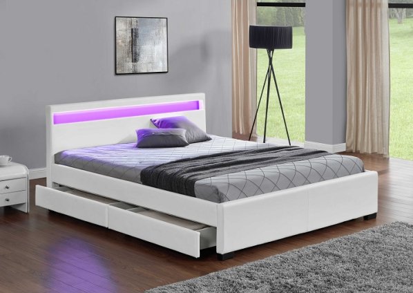 Bílá manželská postel s úložným prostorem CLARETA 180x200 cm, bílá ekokůže