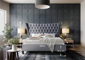 Manželská postel, šedá / wenge, 160x200, ALESIA