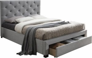 Moderní postel s úložným prostorem SANTOLA, šedá látka, 160x200cm
