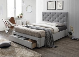 Moderní postel s úložným prostorem SANTOLA, šedá látka, 160x200cm