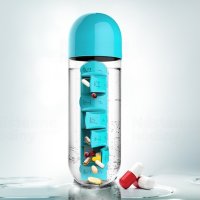 Týdenní dávkovací láhev ASOBU Pill Organizer tyrkysová 600ml
