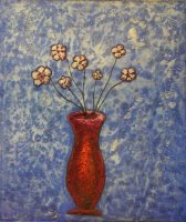 Obraz - Červená váza s květy