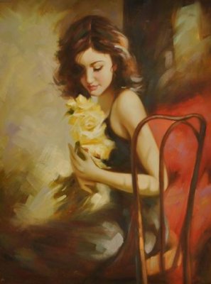 Obraz - Dívka s kyticí růží