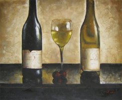 Obraz - Dvě láhve vína se sklenicí