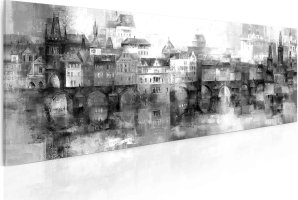Obraz Pražské panorama - černobílé 180x70 cm