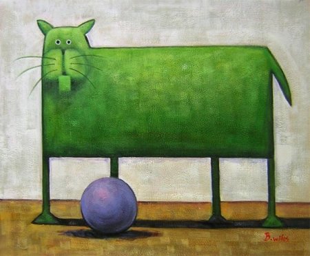 Obraz - Zelená kočka s míčem