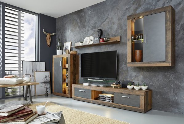 Obývací stěna MONET dřevo / šedá