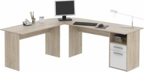 Rohový PC stůl MAURUS, dub sonoma/bílá