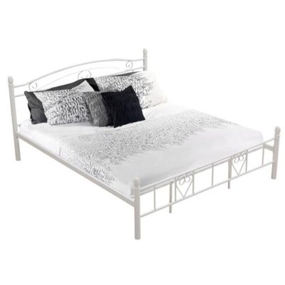 Bílá kovová postel s lamelovým roštem BRITA, 180x200 cm