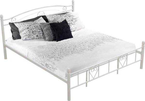 Bílá kovová postel s lamelovým roštem BRITA, 180x200 cm