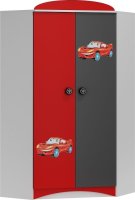 Rohová šatní skříň s grafikou SPEED ABS 28 bílá | grafit | červená