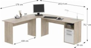 Rohový PC stůl MAURUS, dub sonoma/bílá