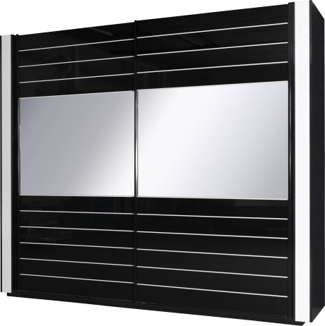 Šatní skříň s LED osvětlením LINN, bílá/černý lesk