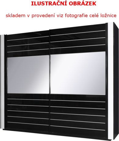 Šatní skříň s LED osvětlením LINN, bílá/černý lesk