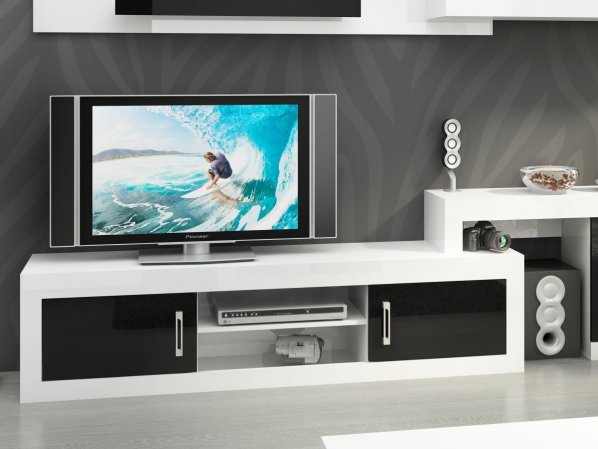 Televizní stolek Verin 05, bílá /černý lesk