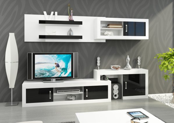 Televizní stolek Verin 05, bílá /černý lesk