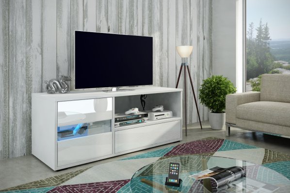 TV stolek Global 1, bílá / bílý lesk