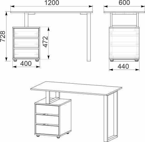 Industriální psací stůl LOFT-2-ABS kalvados