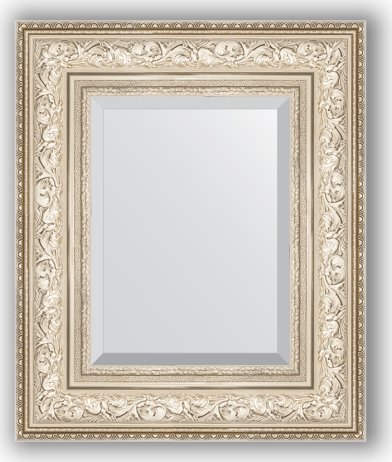 Zrcadlo s fazetou v rámu, stříbrný ornament, 60x80CM